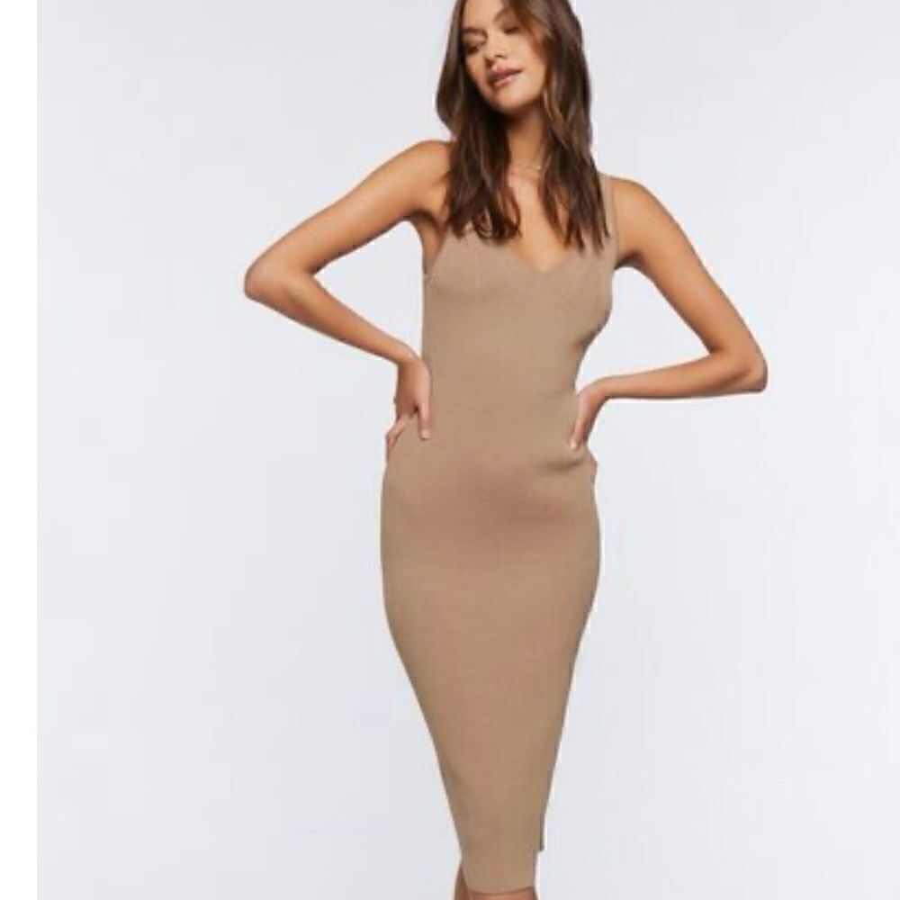 Forever 21 Ribbed Bodycon Midi Dress – Beige – Size L – NWT